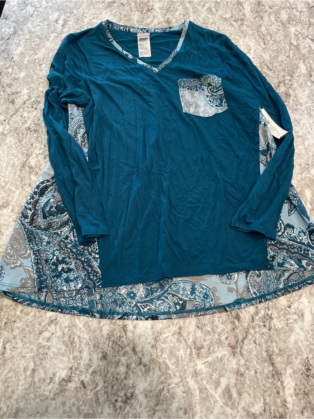 Chicos Knit Top Paisley Striking Teal womens long sleeve top NWT 2